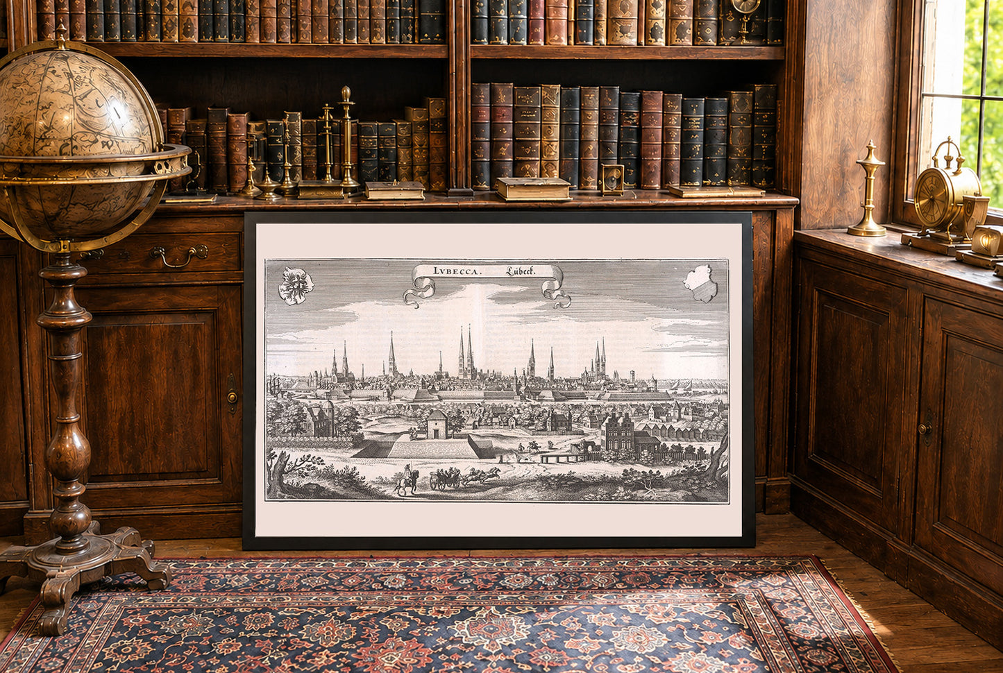 Cartel del Mapa de Lübeck 1653 - Plano Panorámico Detallado de la Ciudad con Arquitectura Hanseática