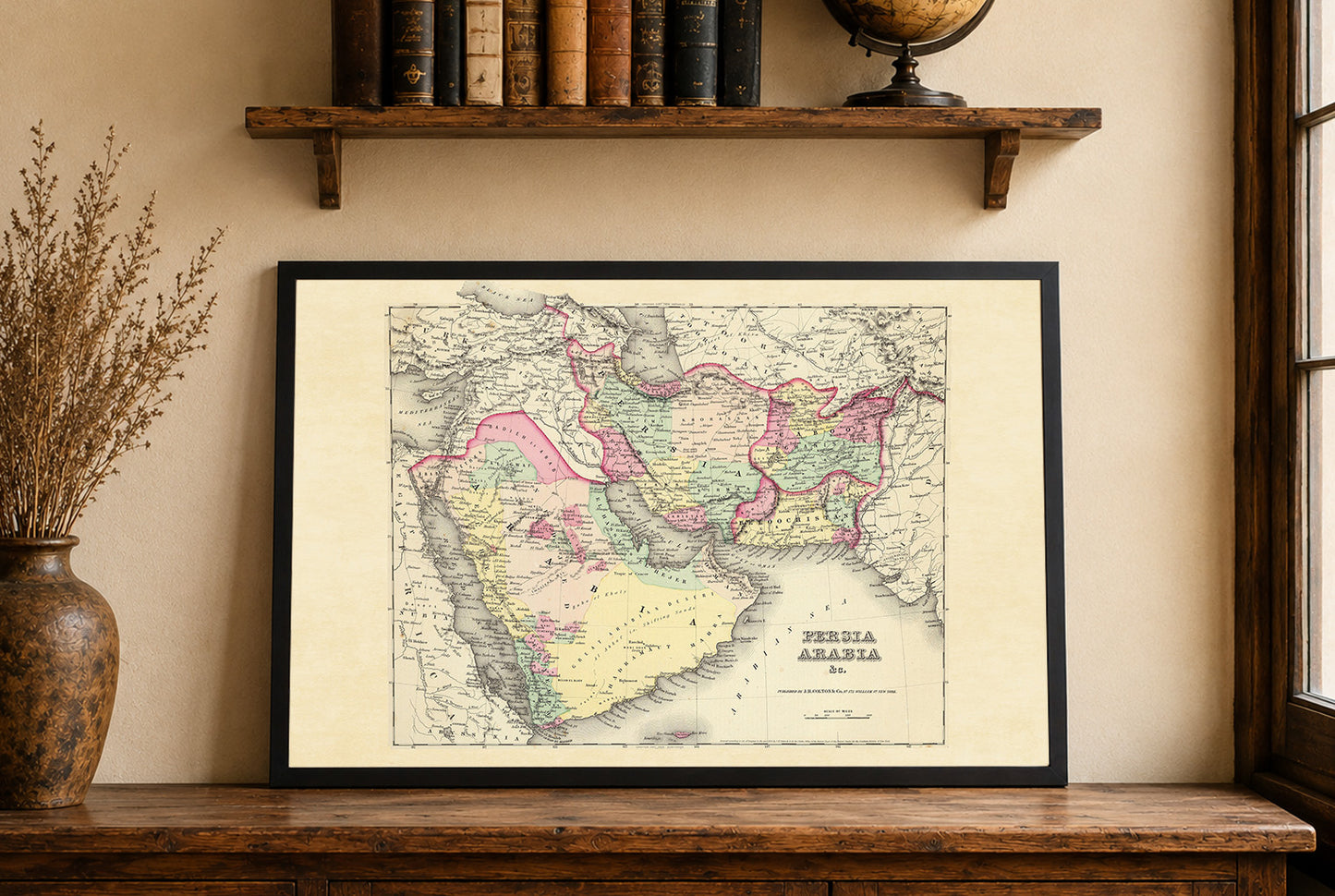 Cartel del Mapa de Persia y Arabia 1856 - Regiones Coloreadas a Mano Incluyendo Irán, Arabia y Afganistán