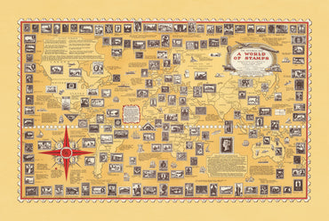 Eine Welt der Briefmarken Karte Poster (1947) - Vintage Philatelie & Postgeschichte Wandkunst