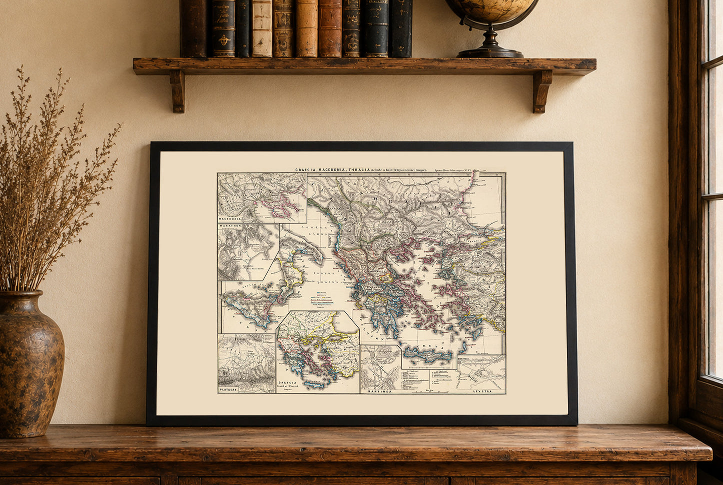Póster de mapa de la Antigua Grecia - Arte de pared vintage de atlas histórico griego y macedonio