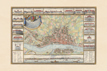 Warschau 1772 - Historische Karte der polnischen Hauptstadt mit wichtigen Palästen