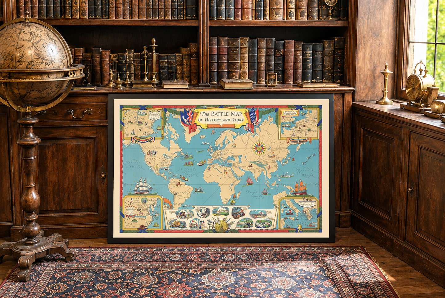 Impresión del mapa de la historia mundial - Batallas principales y ubicaciones de conflictos globales ilustradas