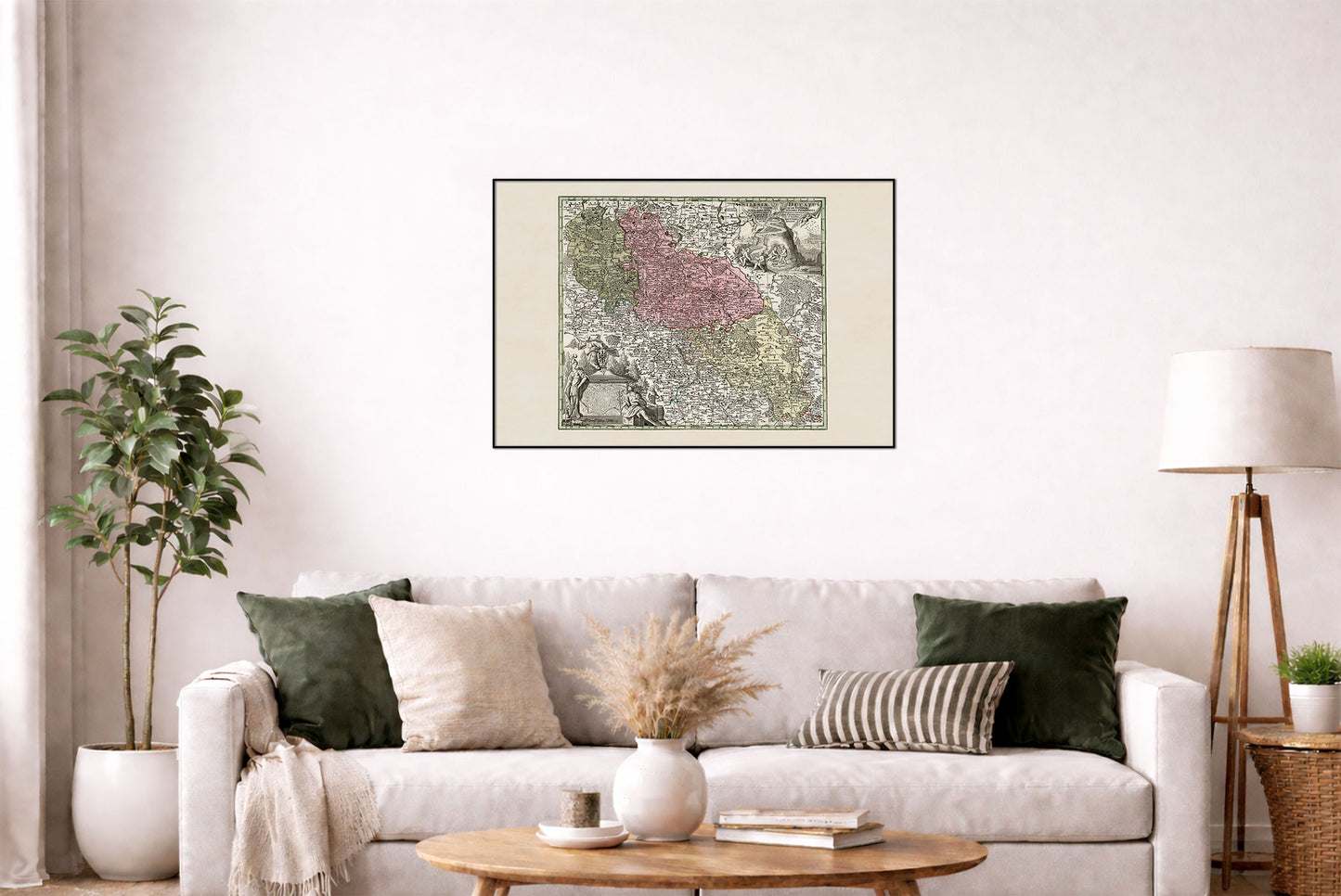 Póster de mapa histórico de Silesia: Alta y Baja Silesia, arte mural del siglo XVIII