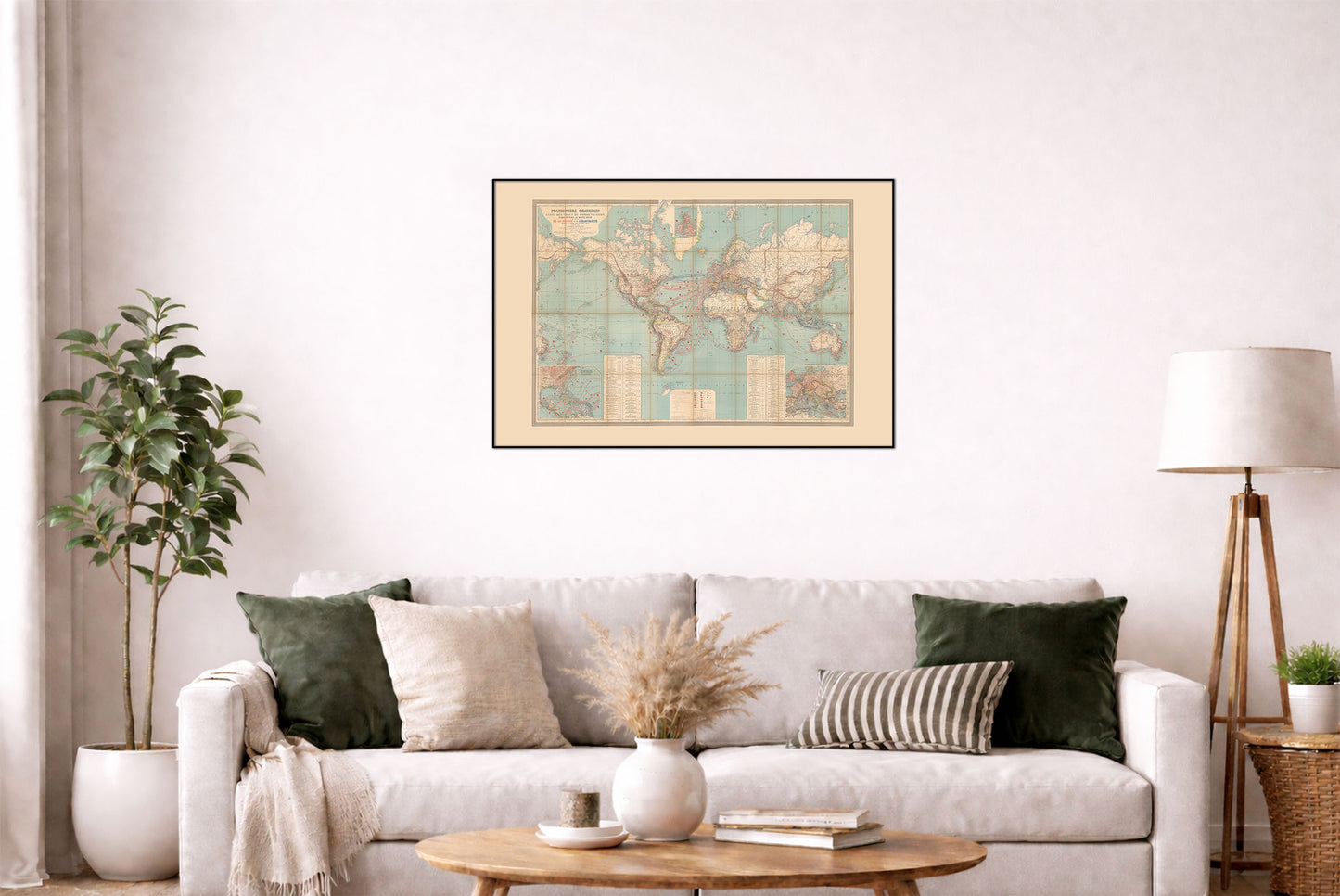 Vintage World Map Poster - Steamships & Telegraph Cables, 1889 | Chatelain