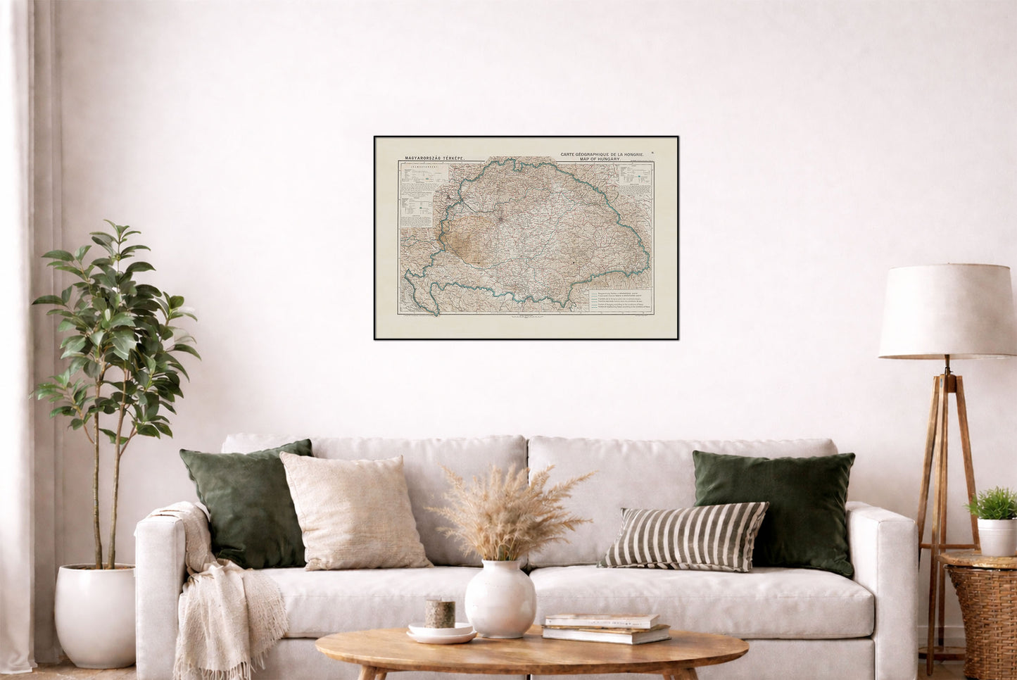 Póster de mapa antiguo de Hungría: fronteras de Hungría y Trianón, mapa histórico de Europa, 1920