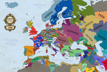 Mapa de Europa 1444 impreso - Mapa político medieval posterior a Varna