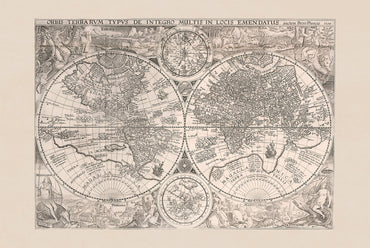 Mapa mundial 1594 “Orbis Terrarum Typus” - Impresión decorativa de doble hemisferio