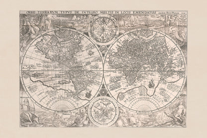 Mapa mundial 1594 “Orbis Terrarum Typus” - Impresión decorativa de doble hemisferio