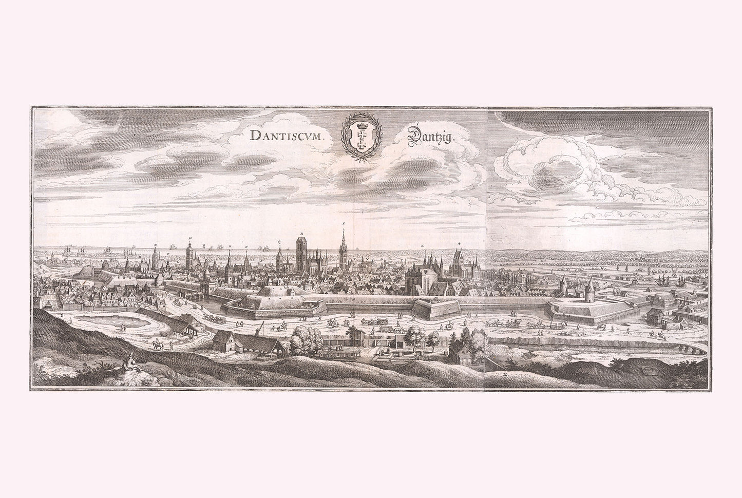 Cartel del Mapa de Danzig 1652 - Plano Aéreo de la Ciudad de Gdańsk con Fortificaciones y Río Motława
