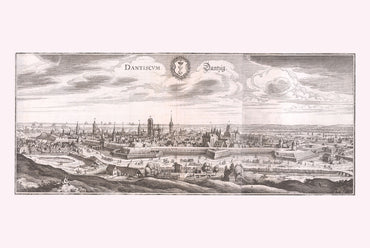 Cartel del Mapa de Danzig 1652 - Plano Aéreo de la Ciudad de Gdańsk con Fortificaciones y Río Motława
