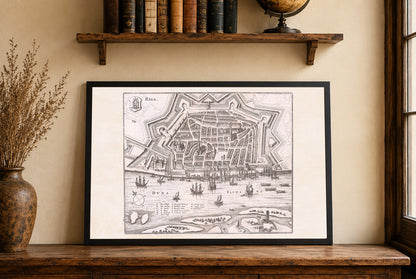 1652 Riga Karte Poster - Panoramastadtplan mit Sternbefestigungen, Hafenbooten und Stadtlayout