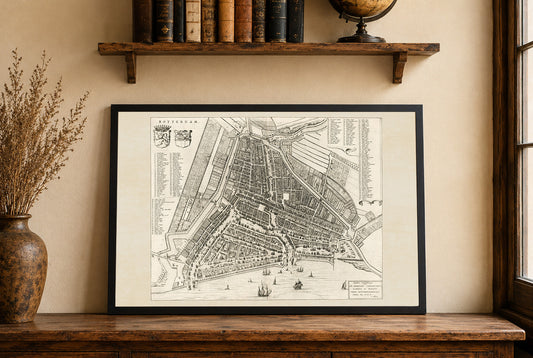 1652 Rotterdam Kartenposter - Detaillierter Vogelperspektive Stadtplan mit Straßen und Wasserwegen