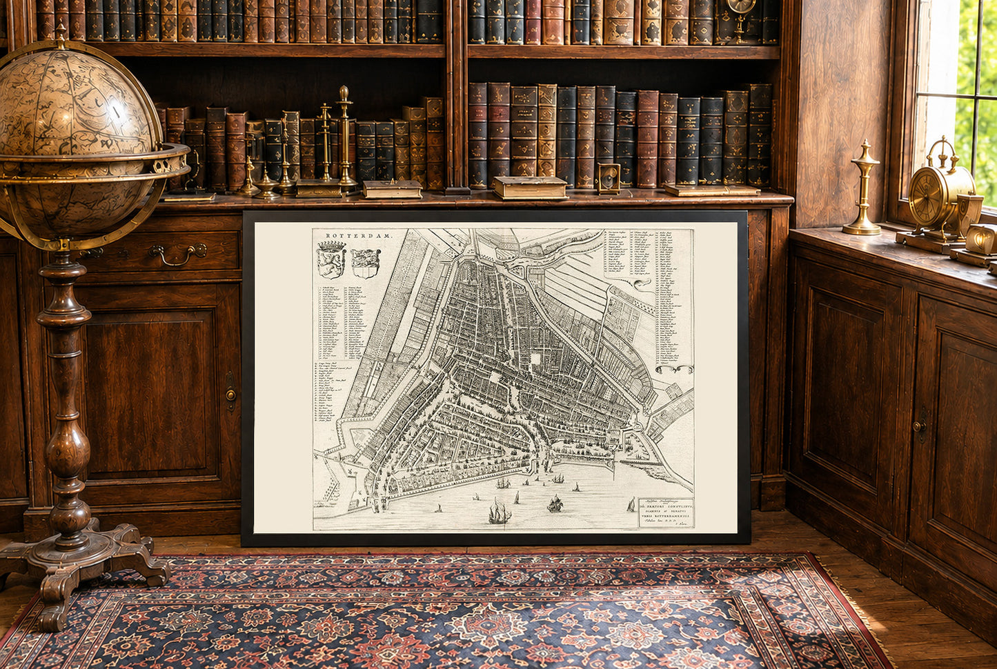Cartel del Mapa de Róterdam 1652 - Plano Panorámico Detallado de la Ciudad con Calles y Vías Fluviales