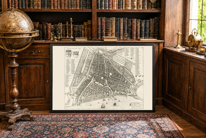 Cartel del Mapa de Róterdam 1652 - Plano Panorámico Detallado de la Ciudad con Calles y Vías Fluviales