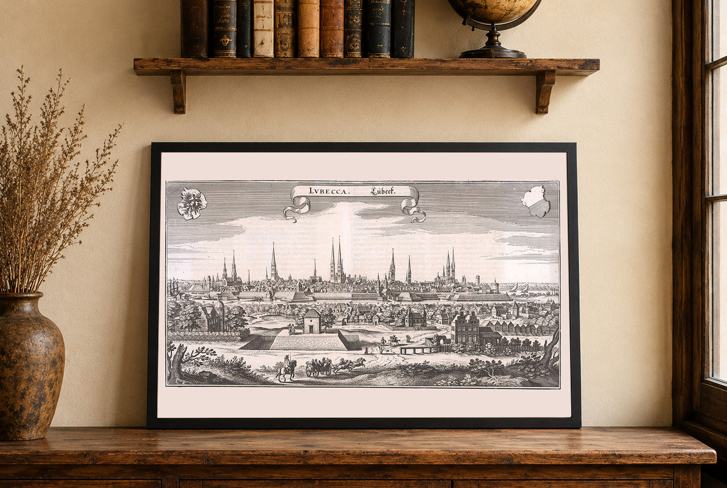 Cartel del Mapa de Lübeck 1653 - Plano Panorámico Detallado de la Ciudad con Arquitectura Hanseática