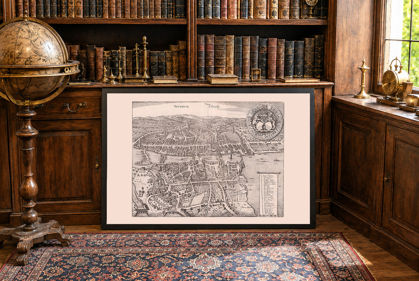 1654 Zürich Kartenposter - Panoramastadtplan mit der Limmat und dem Zürichsee