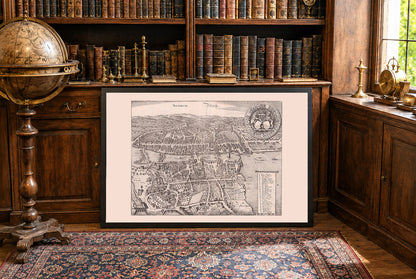 1654 Zürich Kartenposter - Panoramastadtplan mit der Limmat und dem Zürichsee