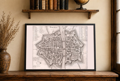 1688 Parma Kartenposter - Frühe Neuzeit Stadtplan mit detaillierter Stadtanordnung