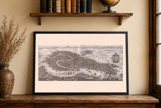 1688 Venedig Kartenposter - Panoramastadtplan mit Grand Canal und Lagunendetails