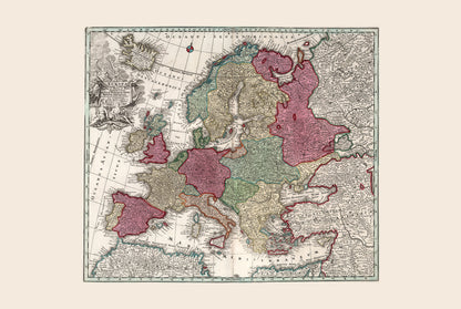 Europa 1730 - Mapa histórico de pared de principios del siglo XVIII