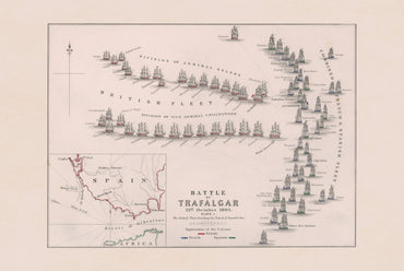 Impresión Cartográfica de la Batalla de Trafalgar 1805 - Mapa Naval Histórico con Posiciones de la Flota