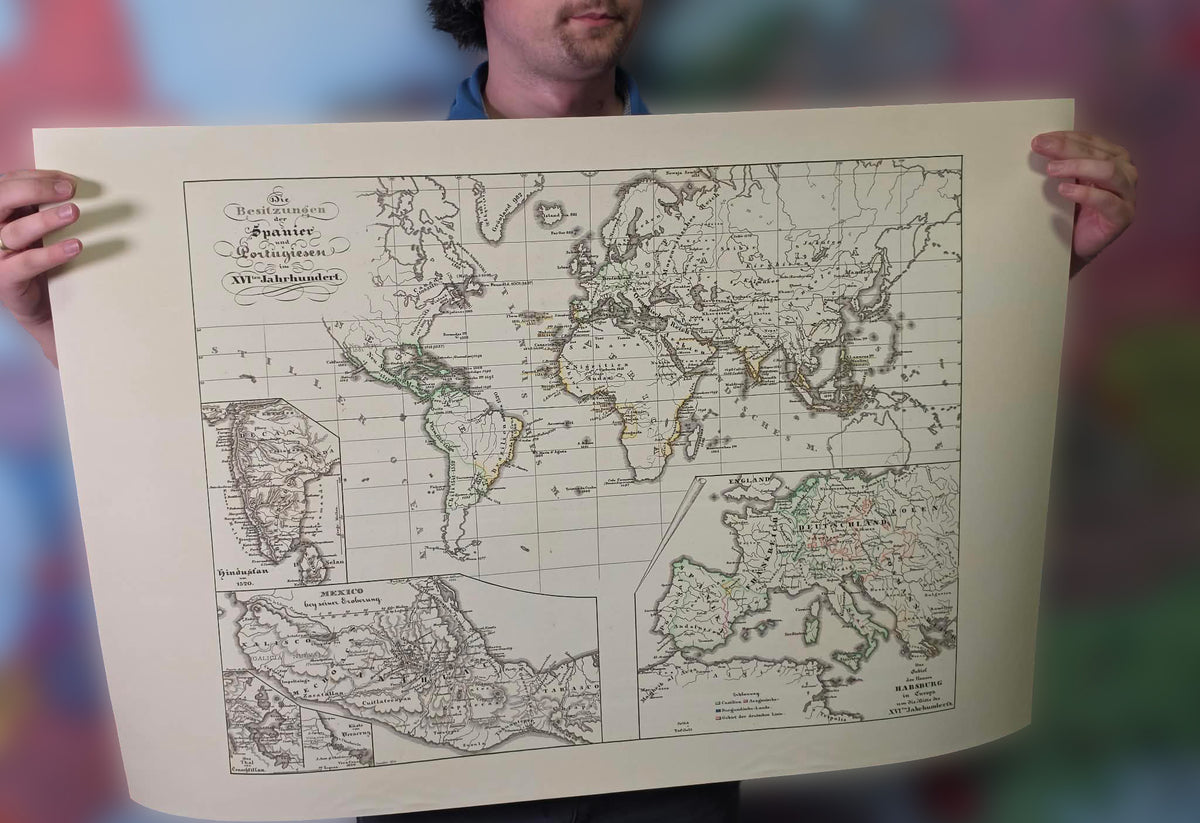 Mapa del Imperio colonial español y portugués 1854 - Impresión vintage de atlas histórico