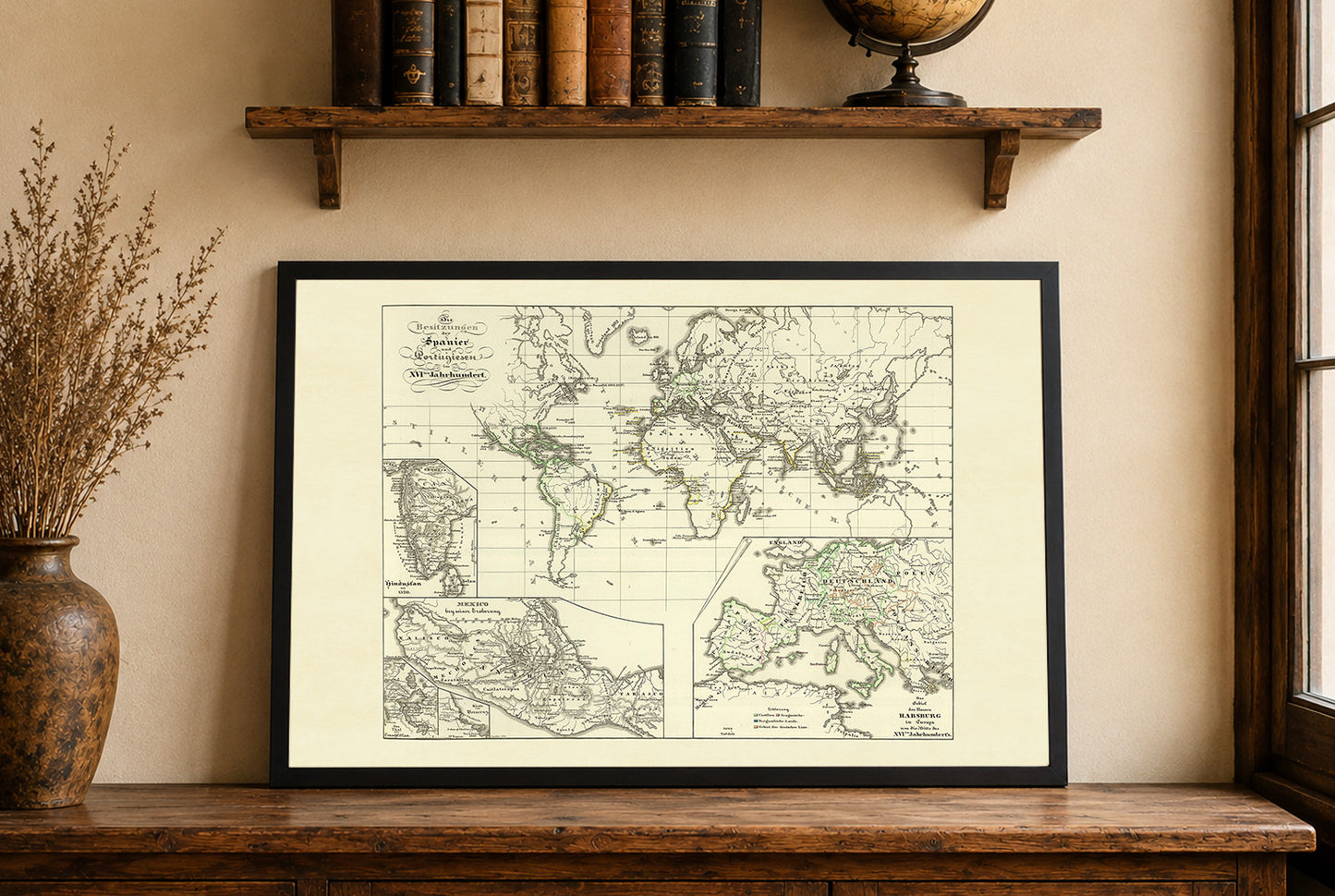 Mapa del Imperio colonial español y portugués 1854 - Impresión vintage de atlas histórico