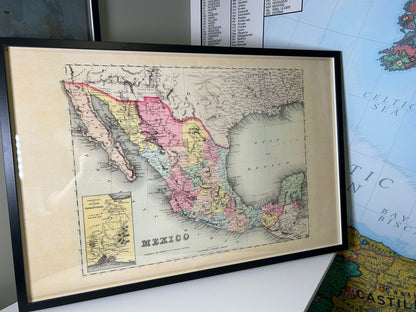 Impresión Cartográfica de México 1856 - Mapa Vintage con Límites Estatales y Detalle Regional
