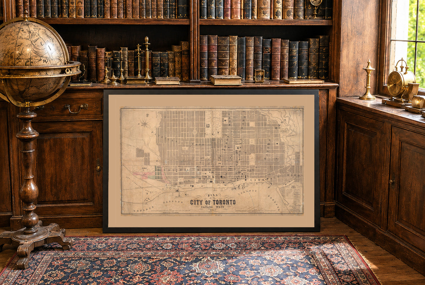 Poster mappa di Toronto 1857 - Pianta della città in grande formato con confini dei quartieri, istituzioni e lungomare