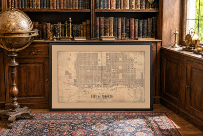 Poster mappa di Toronto 1857 - Pianta della città in grande formato con confini dei quartieri, istituzioni e lungomare