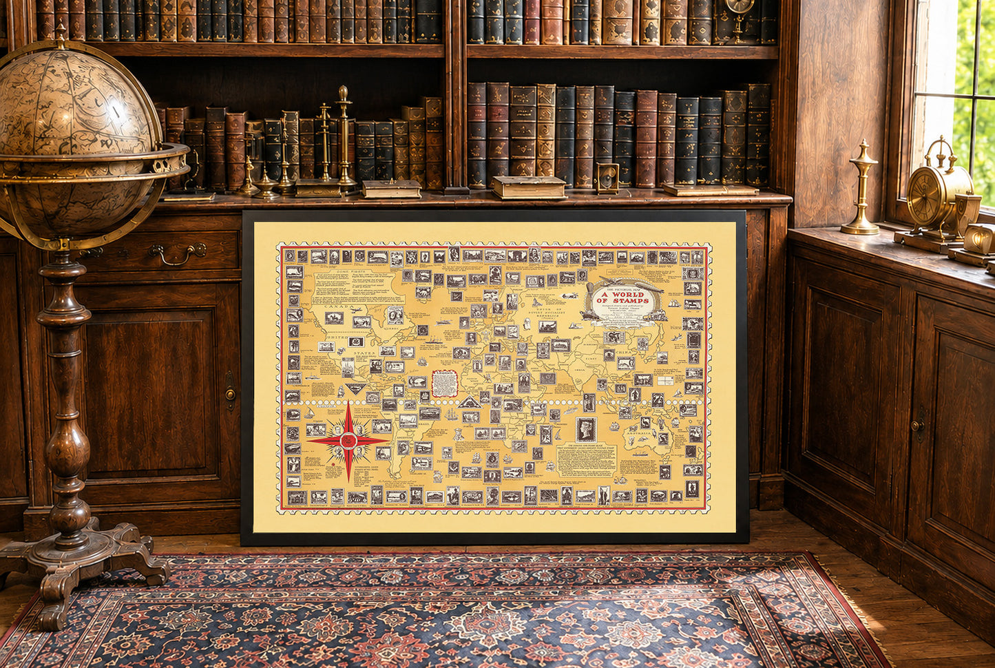 Póster Mapa Un Mundo de Sellos (1947) - Arte de Pared Vintage de Filatelia e Historia Postal