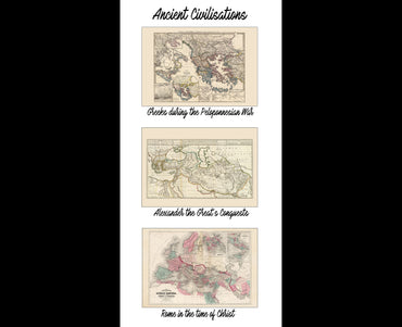 Póster de mapa de civilizaciones antiguas - Grecia, Alejandro Magno e Imperio Romano para arte de pared