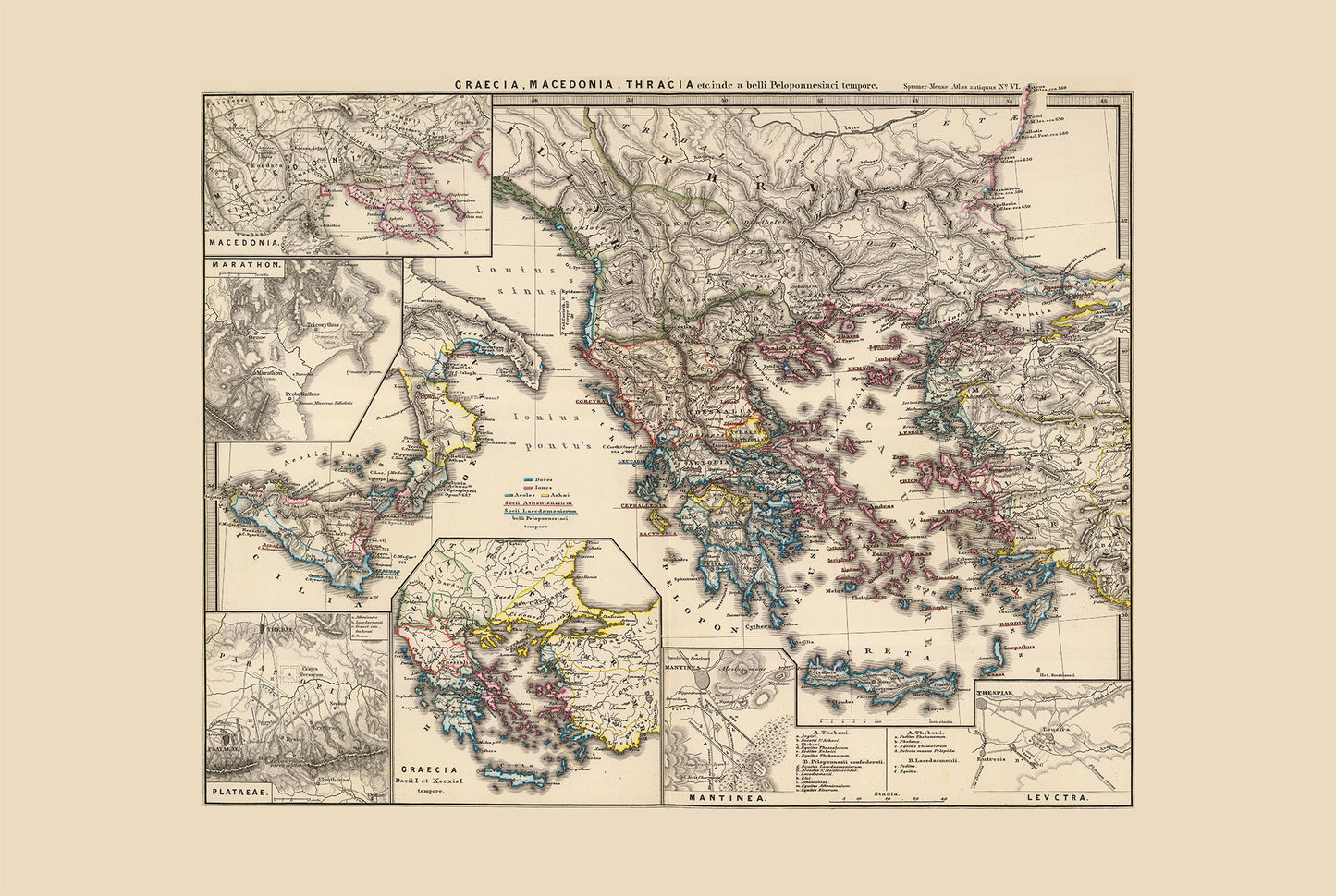 Póster de mapa de la Antigua Grecia - Arte de pared vintage de atlas histórico griego y macedonio