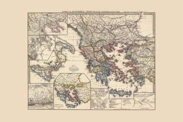 Poster Carte de la Grèce Antique - Carte Historique Vintage de la Macédoine et de la Thrace