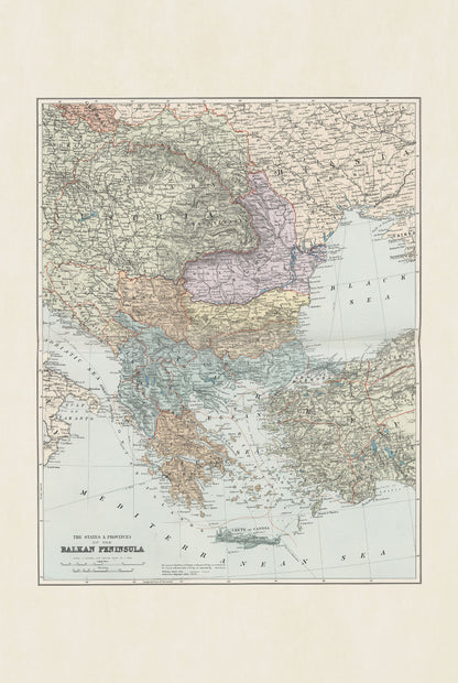 Balkan Peninsula 1904 - States & Provinces - Edward Stanford Historical Map Poster