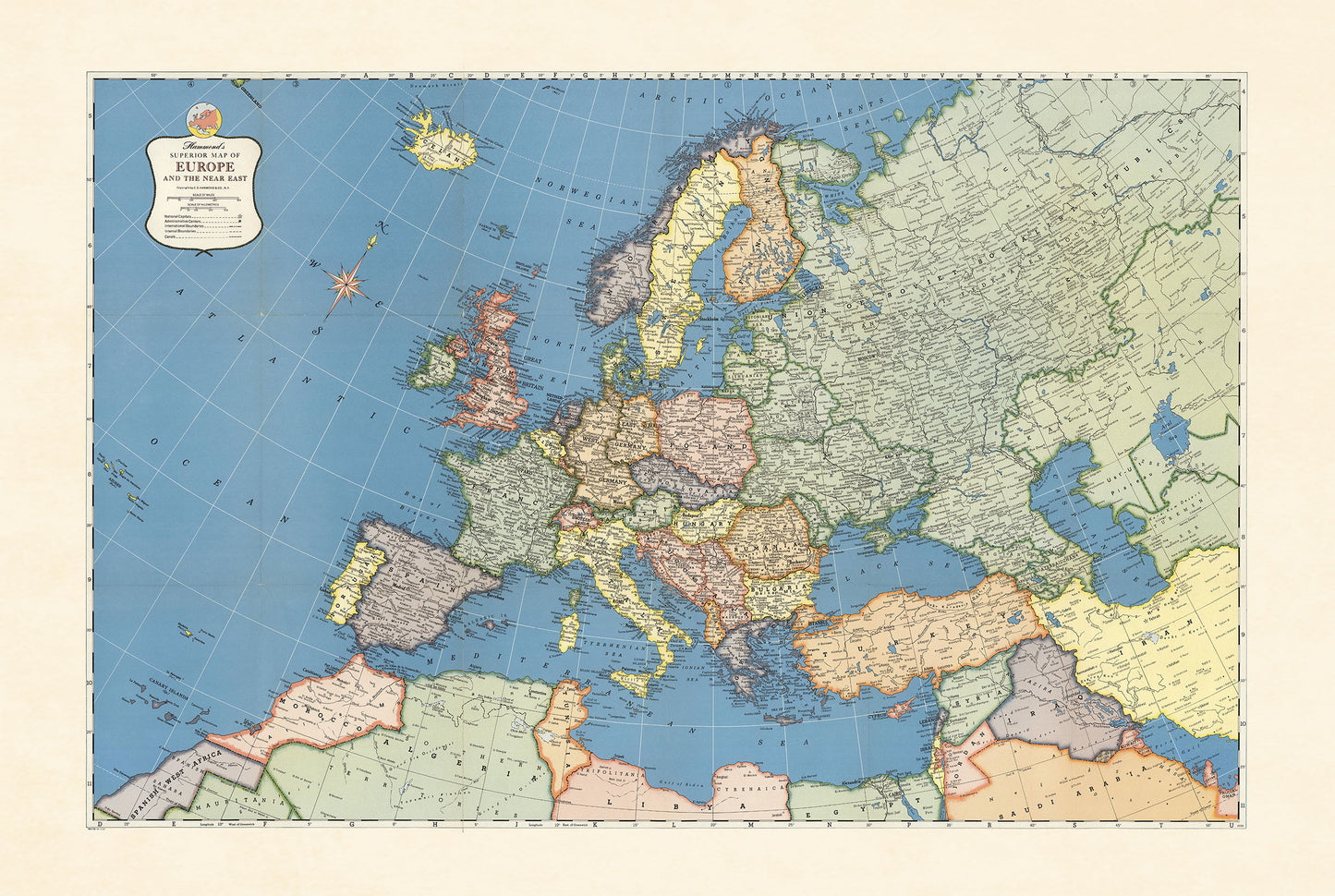 Europa 1957 - Mappa storica dell'Europa della Guerra Fredda