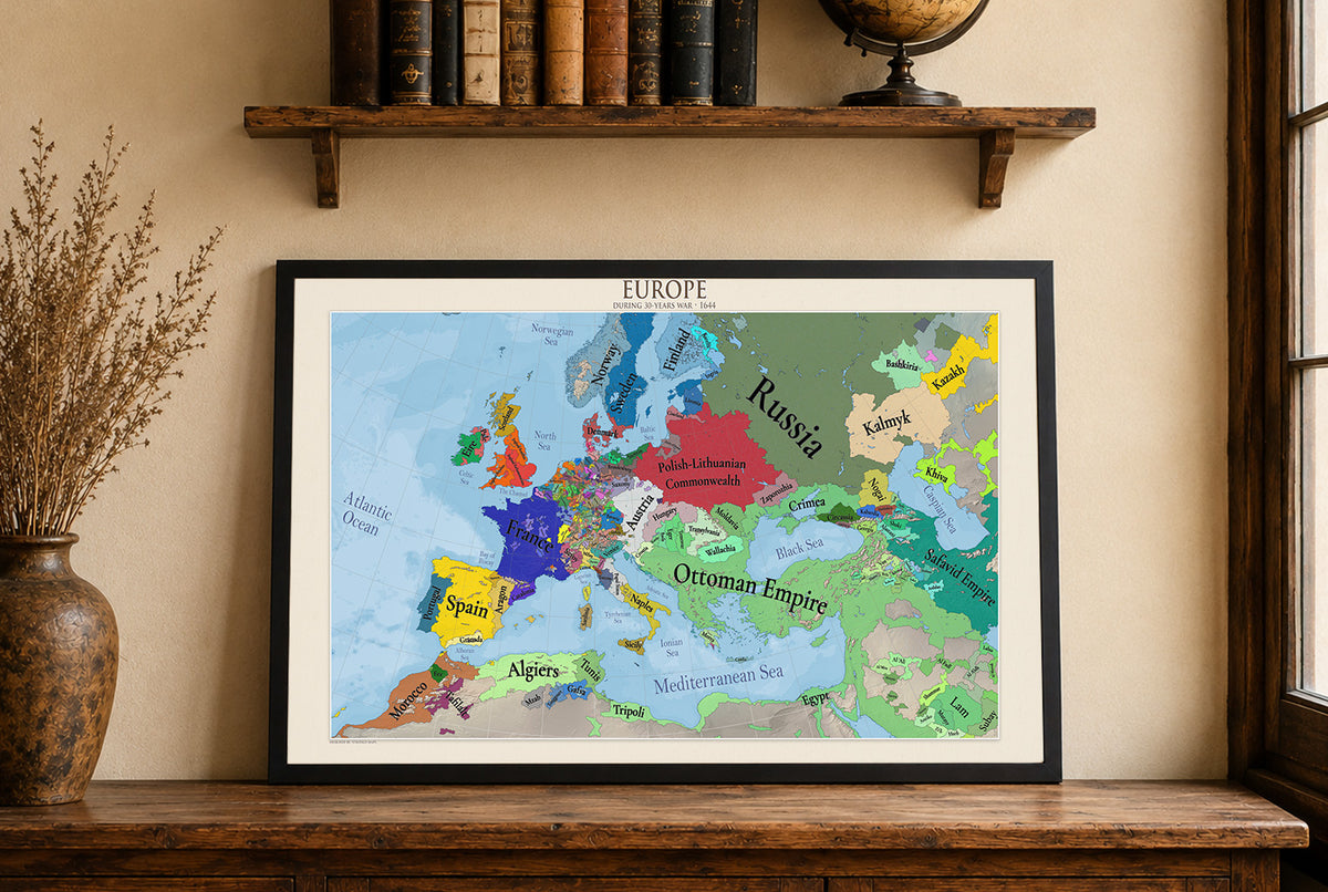 Europe in 1644 Map Poster - Thirty Years' War