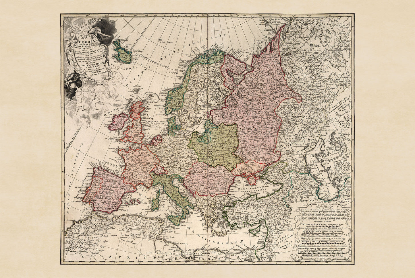 Europa en 1743 - Mapa histórico de pared de la Guerra de Sucesión Austríaca