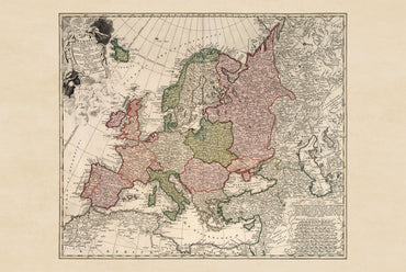 Europa en 1743 - Mapa histórico de pared de la Guerra de Sucesión Austríaca
