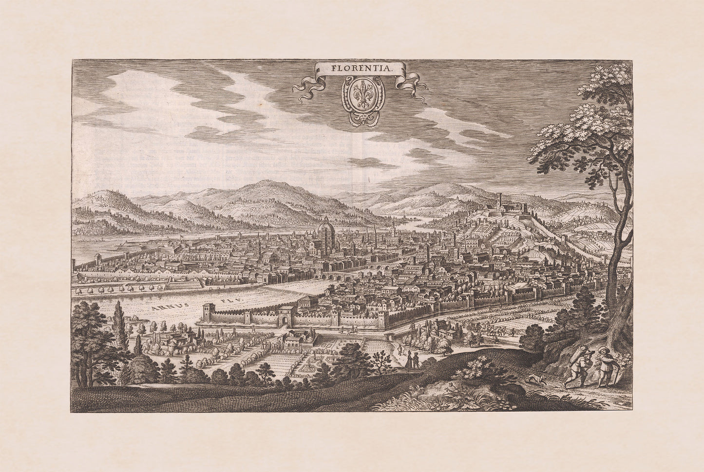 Florencia en 1688 - Mapa de la capital Medici de Toscana