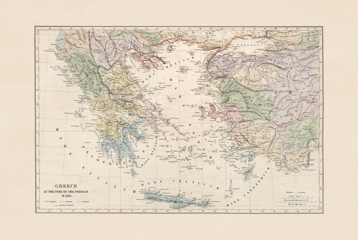 Greece During the Persian Wars 1872 - Historical Map Poster