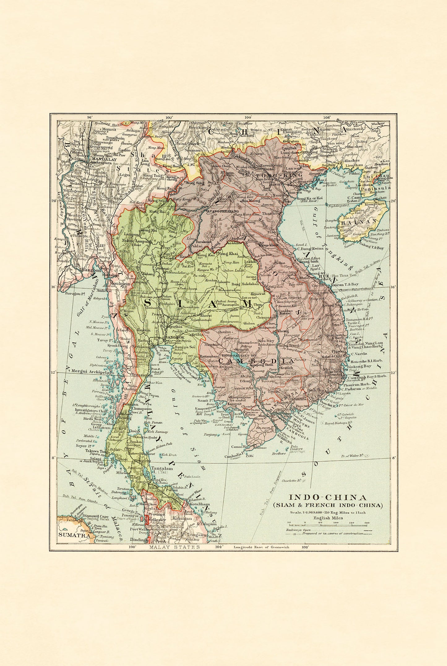 Poster Carte de l’Indochine (1926) - Siam et Indochine Française Historique