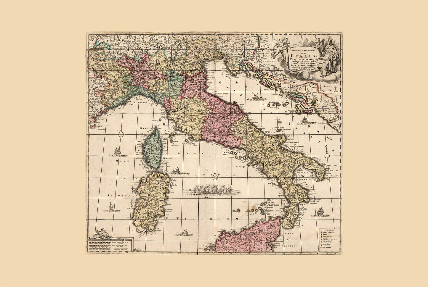 Italienische Halbinsel 1740 - Karte der vor der Einigung stehenden italienischen Staaten