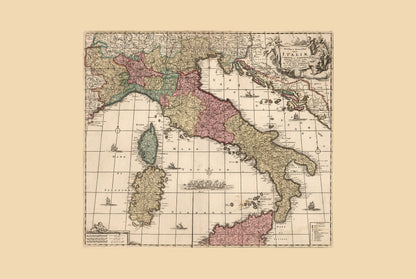 Italienische Halbinsel 1740 - Karte der vor der Einigung stehenden italienischen Staaten