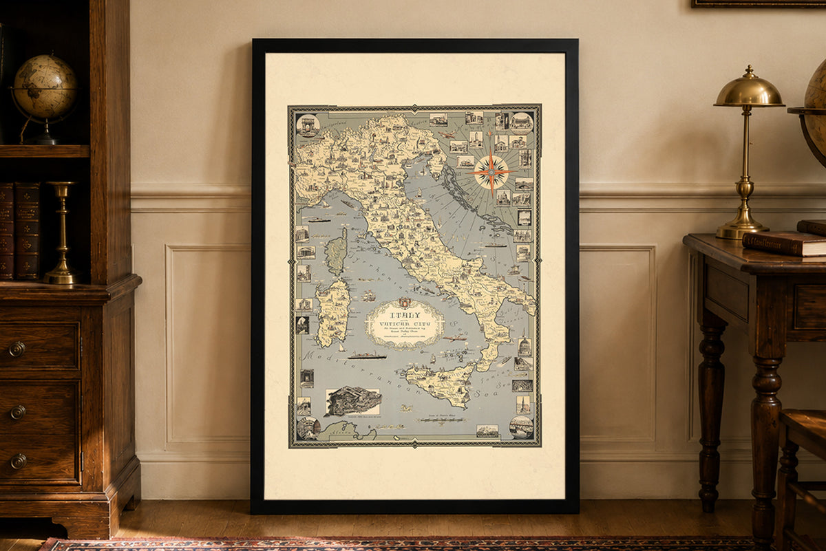 Italy & Vatican City 1935 - Ernest Dudley Chase Pictorial Map Poster