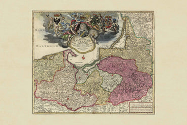 Kingdom of Prussia Map Poster (1701) - Homann Vintage Historical Wall Art