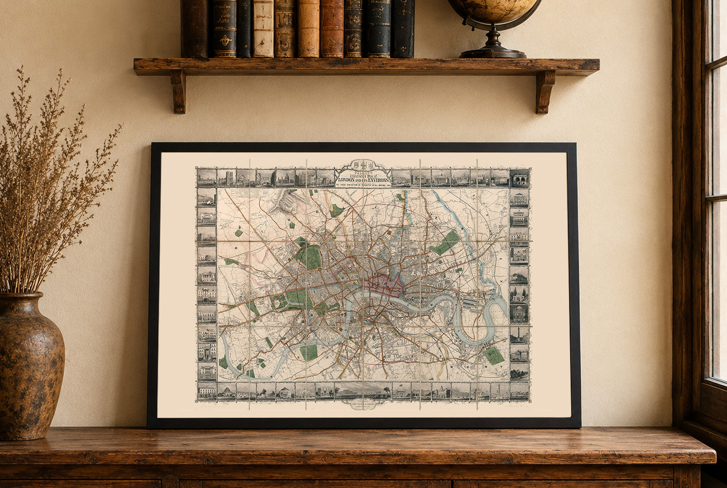 Londres 1851 - Mapa ilustrado con principales monumentos