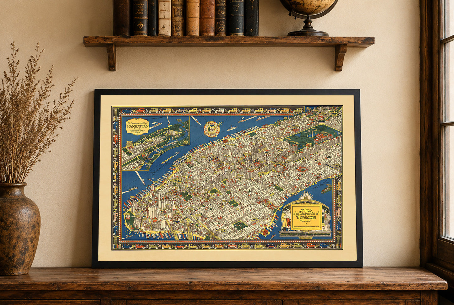 Póster del mapa pictórico de Manhattan (1926) – Arte de pared vintage de la ciudad de Nueva York