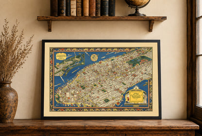 Póster del mapa pictórico de Manhattan (1926) – Arte de pared vintage de la ciudad de Nueva York