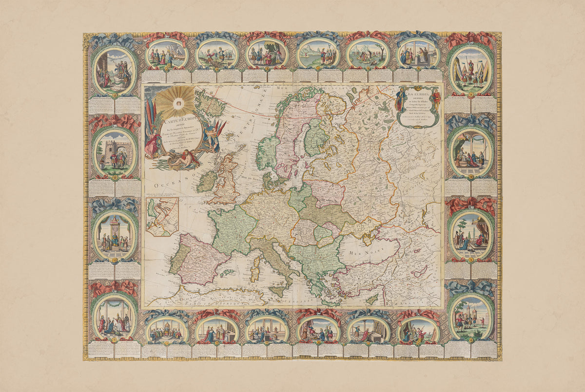 Carte de l'Europe 1776 - 24 Scènes Historiques - Jean Baptiste Louis Clouet - Affiche